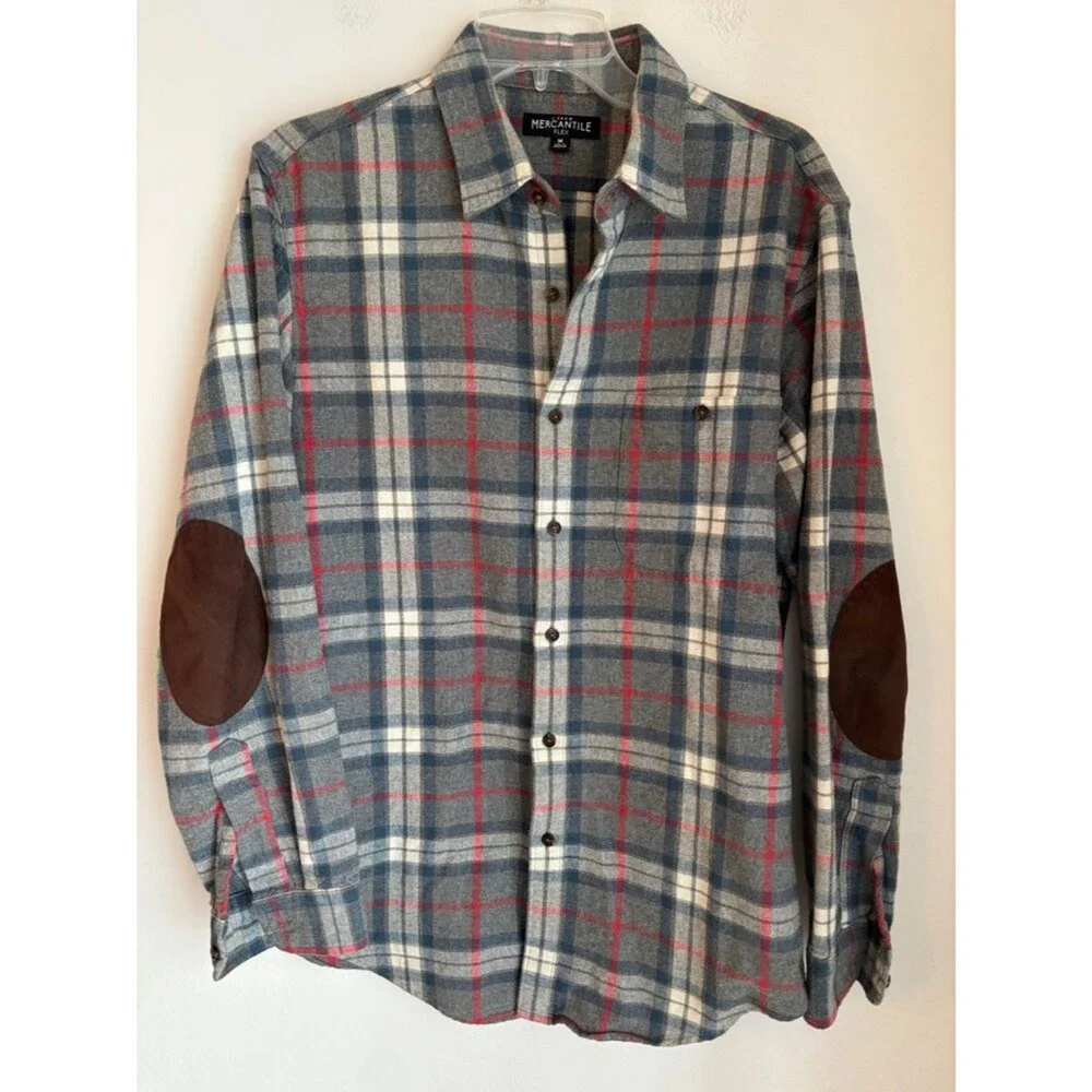 J. crew Men's gray plaid flannel Button-Up Shirt with Elbow Patches size Medium
